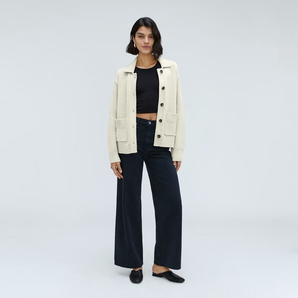 Everlane cream knit organic Cotton Chore Sweater Jacket— Size XL